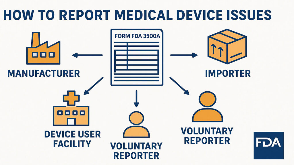 FDA outlines mandatory and voluntary medical device reporting requirements for manufacturers, importers, and user facilities.