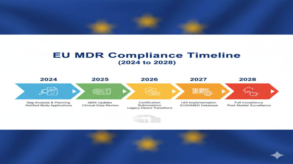 EU MDR deadlines and compliance phases from 2024 to 2028