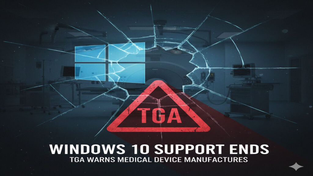 Medical device screen showing Windows 10 warning alert