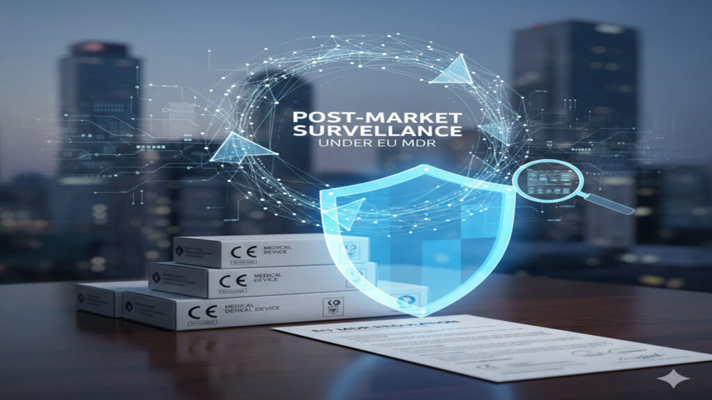 The Post-Market Surveillance process under EU MDR, including PMS plans, PMSR, PSUR, and PMCF.