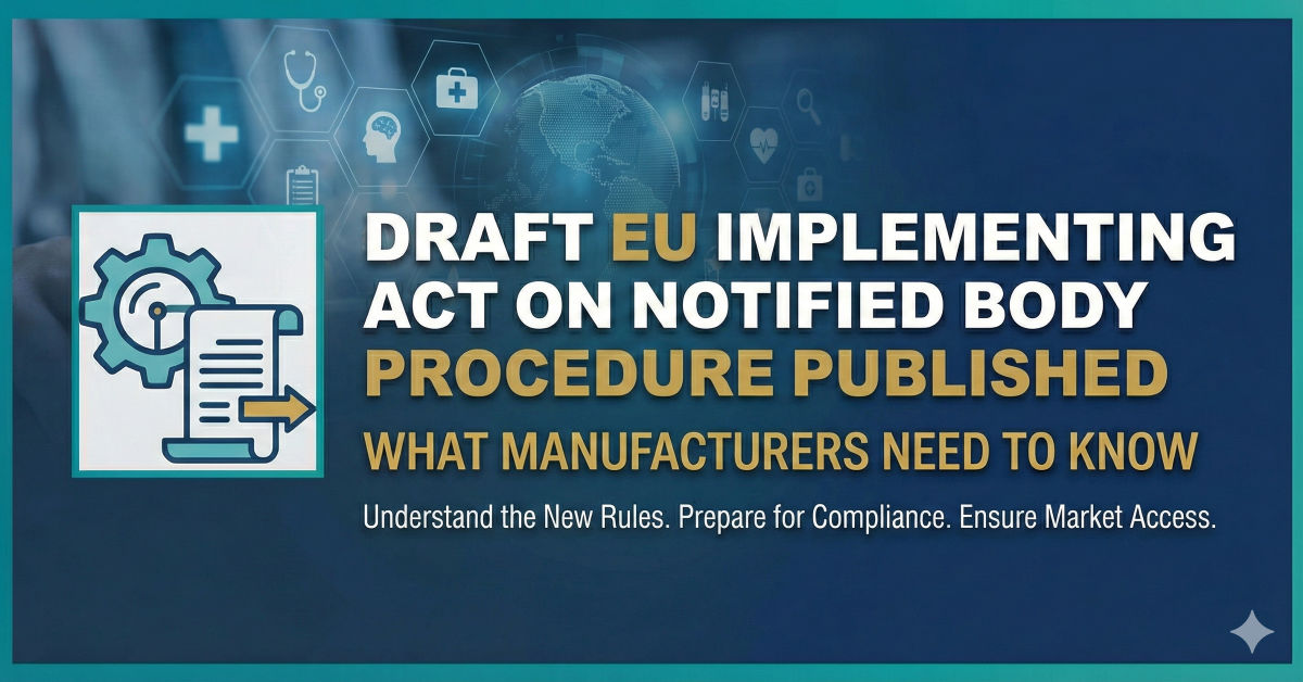 Illustration of the new EU Implementing Act on Notified Body Procedure with timelines, cost transparency, and re-certification rules.