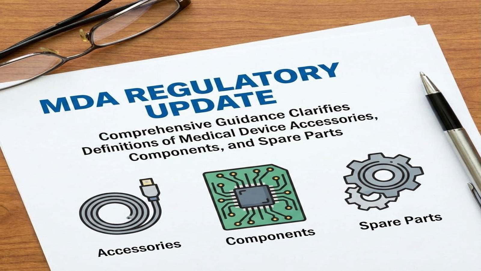 explaining accessory, component, and spare part classification under MDA guidance.