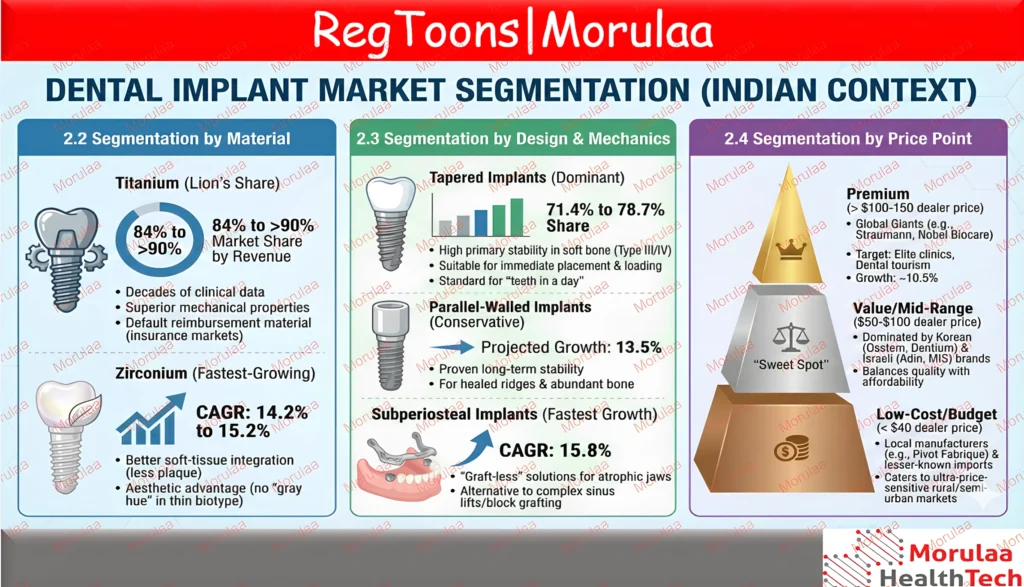 Indian dental implant market segmentation by material, design, and price