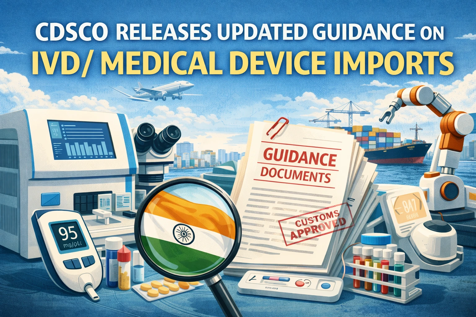 Flowchart showing CDSCO IVD import process via MD Online and NSWS portals.