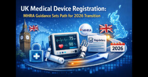 A medical device manufacturer reviewing MHRA regulatory compliance documents on a tablet